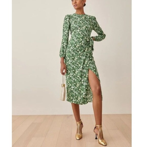 Reformation Dresses & Skirts - Reformation Reza Dress Wrap Long Sleeve Midi in Autumnal Green Size 8